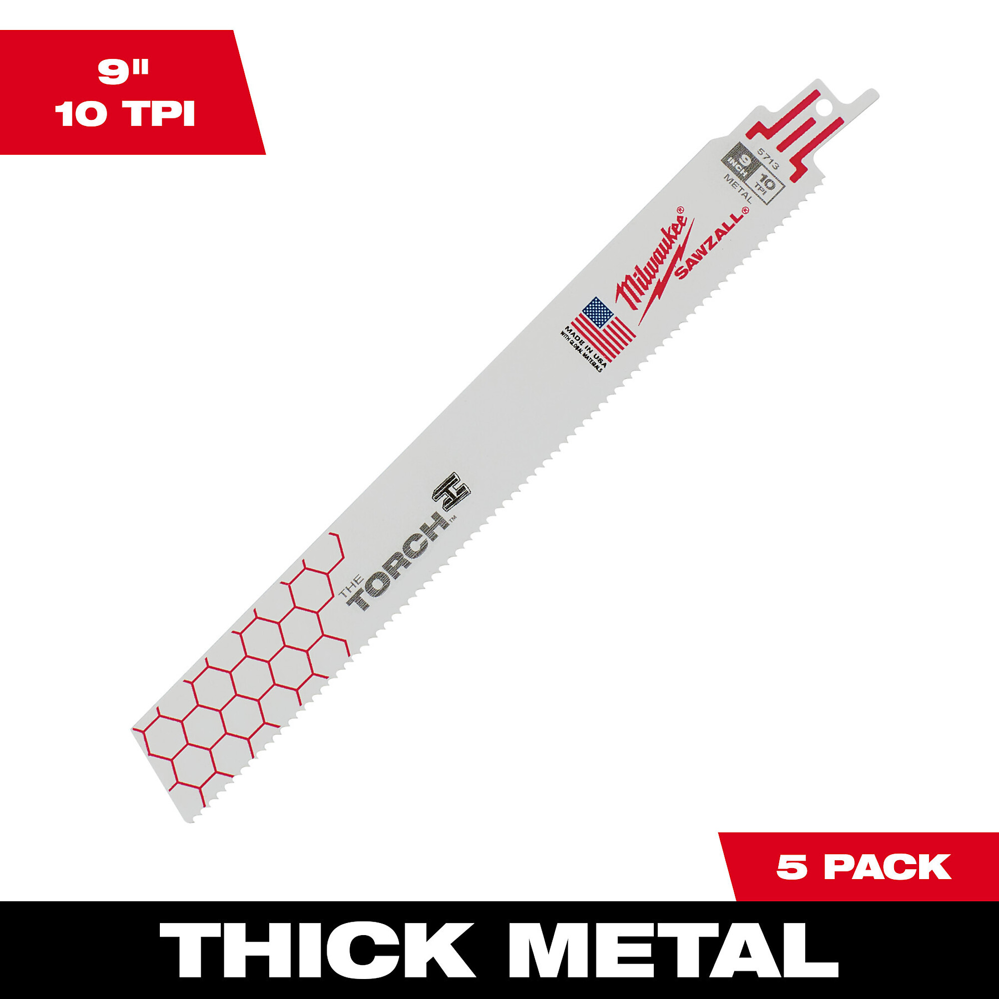 Milwaukee The Torch Sawzall Blade, 5-Pk., 9in.L, 10 TPI, Model# 48-00-5713